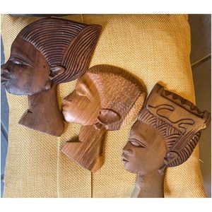 Hand carved made in Ghana three-piece bust set